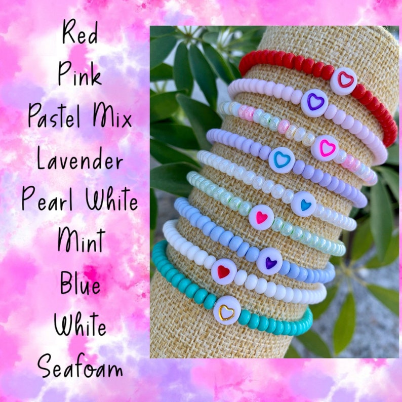 Heart Bead Bracelet Valentines Day 4mm Czech Glass Beads Etsy