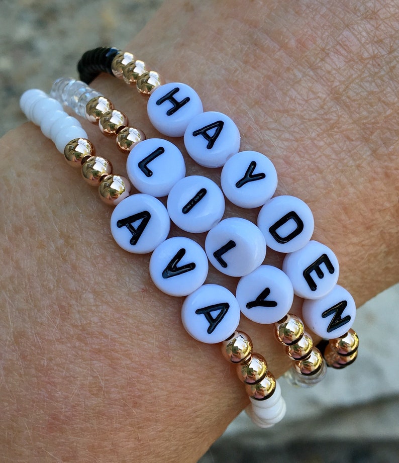 14k Rose Gold Filled Beaded Stretch Name Bracelet Etsy