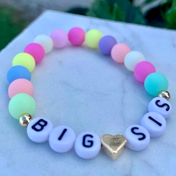 Big Sis Bracelet, Personalized Bracelet, Stretch Bracelet, Sister Gift, Girls Name Bracelet, Announcement Bracelet, Big Sister Gift