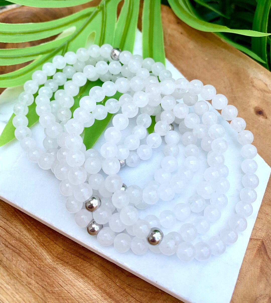 Malaysian White Jade Crystal Bracelet Beaded Bracelet Etsy