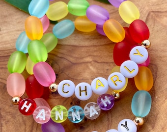 Jellybean Bracelet, Colorful Name Bracelet for Girls, Easter Gift, Cute Jewelry Gift for Girls, Personalized Name Word Bracelet, Spring