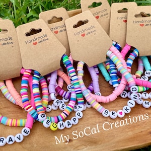 Heishi Bead Positive Affirmation Word Bracelet Sets for Kids and Adults, Focus Word Bracelets, Motivational Jewelry Gift, Gift for Girls
