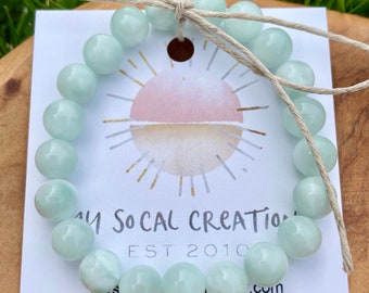 Simple Green Angelite Gemstone Beaded Bracelet, Crystal Energy Bracelet, Spiritual Gift, Popular Right Now Jewelry, Trending Gift