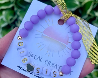 Big Sis Bracelet, Personalized Bracelet, Stretch Bracelet, Sister Gift, Girls Bracelet, Announcement Bracelet, Big Sister Gift, Purple Beads