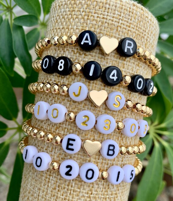 Personalized Gold Bead Stretch Bracelet