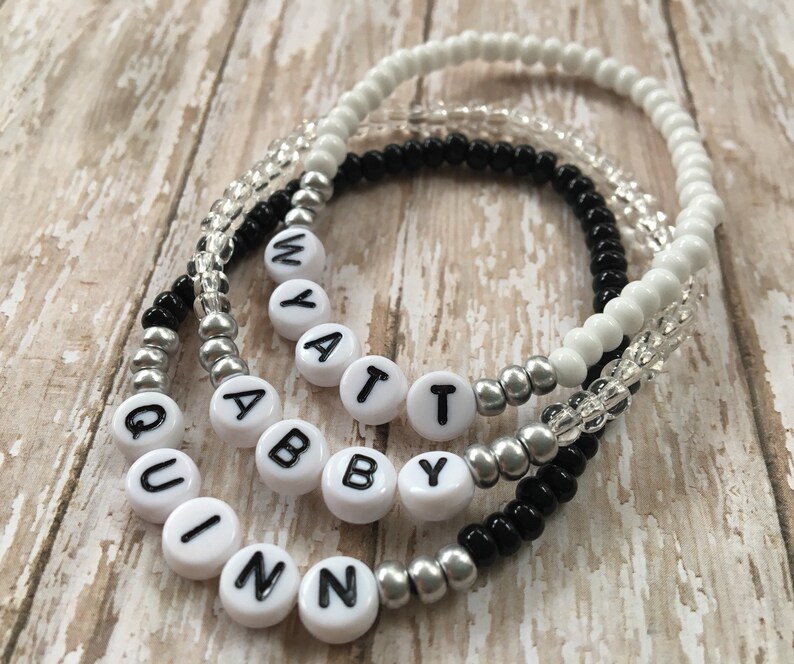 Personalized Beaded Stretch Name Braceletmothers Day Etsy