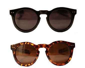 Dark Lens Retro Rounded Sunglasses for Women in Black or Tortoise Shell Color