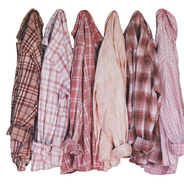 Sun Bleached Flannel Shirt Faded Colors Pink Peach Blush Gold Tan Rust