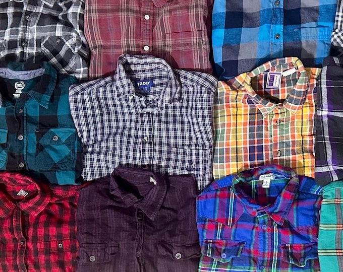 Wholesale Children's Flannels Kids Sizes Plaid Button Down Flannel Shirts 12 Piece Lot