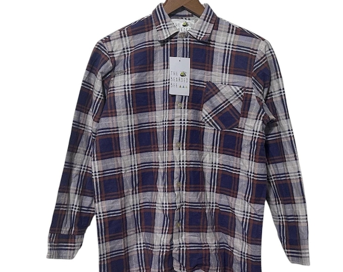 Vintage 80s Kids Flannel Boys Oversized Plaid Shirt Distressed Grunge with Repair