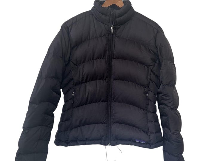 Patagonia Black Puffer Jacket Puffy Zip Up Solid Woman Large Vintage Outdoor Gorpcore Women's Large
