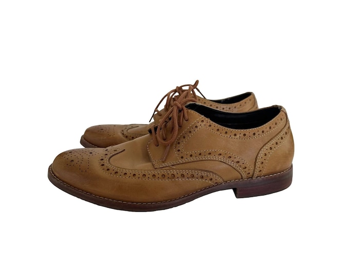 Mens Leather Wingtip Dress Oxfords Brown Rockport Shoes Trutech Shock Absorbing Soles Size Men's 9 US