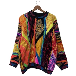 Colorful Vintage COOGI Australia Sweater Neon Multi Colored Rainbow Vibrant Textured Pullover Pure New Wool Size Small