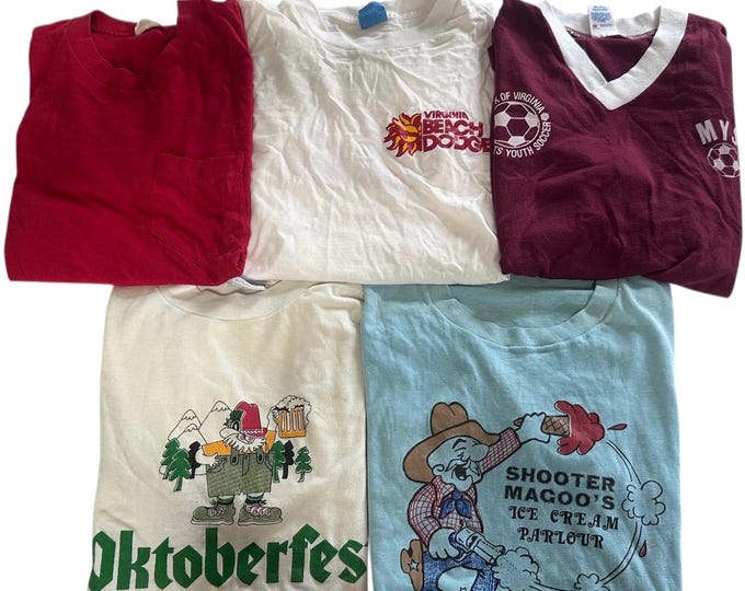 T-shirt 5 Pack of Distressed or Damaged 80s 90s Vintage Tshirts Size Small Medium Adult Unisex Short Sleeve Graphic Tees