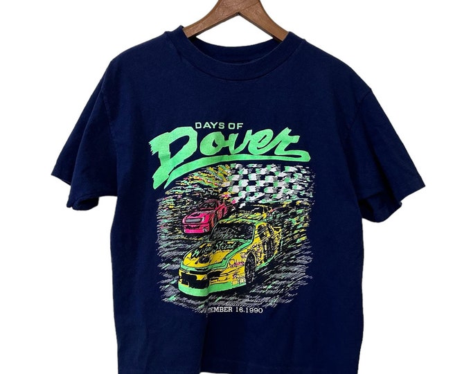 90s Days of Dover September 16 1990 Race Car T-shirt Racing Navy Blue Vintage Shirt Size Large