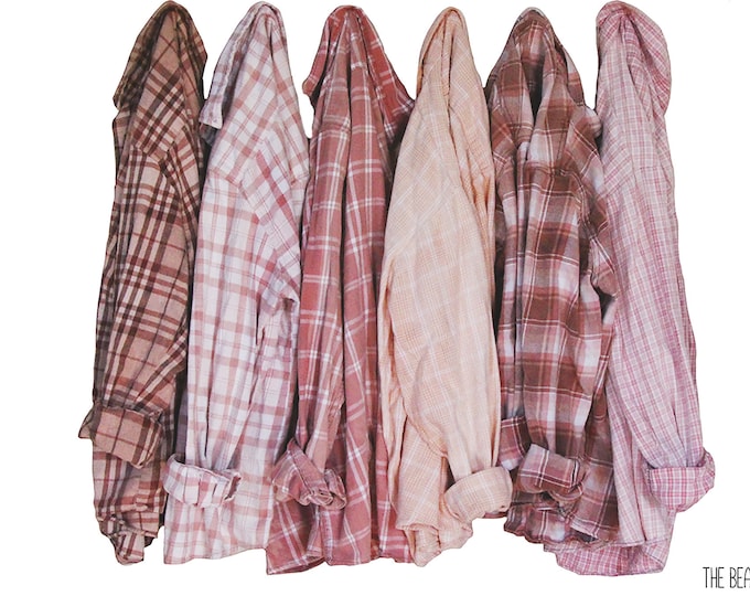 Sun Bleached Flannel Shirt Faded Colors Pink Peach Blush Gold Tan Rust