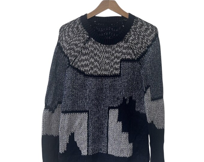 Abstract Geometric Sweater Navy Blue Pullover Womens Size Small
