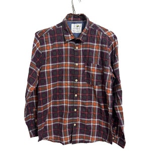 Vintage 80’s Flannel Shirt Orange Purple Gray White Size Medium