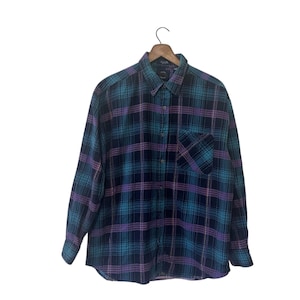 90s Flannel Purple Teal Black Vintage Worn Saugatuck Drygoods Size Large