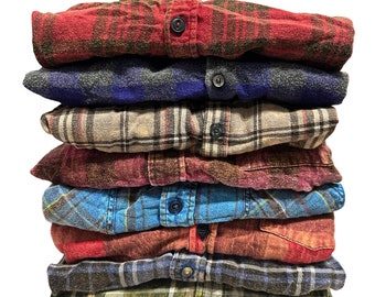 PICK ONE Super Soft Acid Washed Flannel Shirt Unisex Men Women Plaid Button Down Cotton Stone Wash 90s Grunge Flannel Shirt