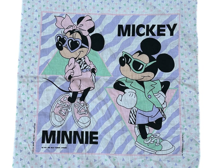 Vintage 1989 Mickey & Minnie Mouse Tapestry Pink Purple 80s Print Disney Memorabilia