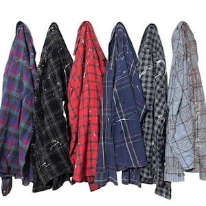 PICK ONE: Heavily Distressed Painted Flannel Shirts with Frayed Holes