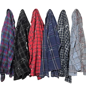 PICK ONE: Heavily Distressed Painted Flannel Shirts with Frayed Holes image 1