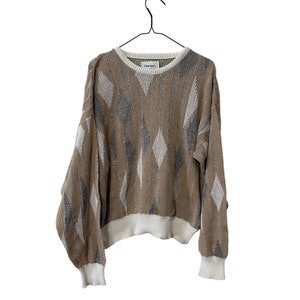 Vintage 90&#39;s Geometric Cotton Sweater Neutral Earth Tones Size Large