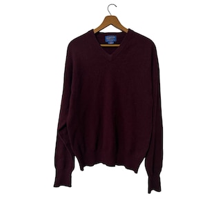 Pendleton Vintage Solid Color Burgundy Pullover Sweater Men&#39;s Size Medium 100% Lambswool
