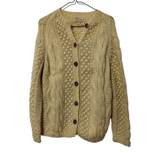 1960&#39;s Italian Hand Knit Vintage Cream Cable Knit Cardigan Sweater for Women Lerner Shops