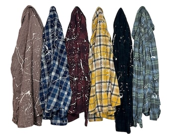 PICK ONE: Splatter Paint Heavily Distressed Painted with Frayed Holes Flannel Shirts Grunge Fashion Alternative Style Plaid Shirt