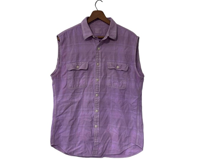 Light Purple Sleeveless Flannel Shirt Short Sleeve Button Up Shirt Lilac Vest Size Small