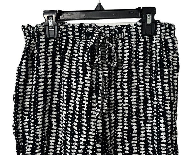 Speckled Vintage Ellen Figg Abstract Patterned Tie Waist Flowy Capri Pants Black White Casual Dress Made in USA Womens Size 12