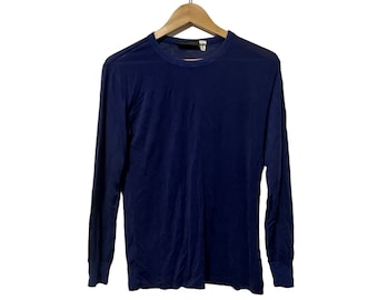 Vintage Long Sleeve Silk Shirt Navy Blue Eddie Bauer Tshirt Size Medium
