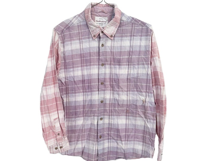 Pink and Purple Bleach Washed Flannel Shirt Distressed Size Medium