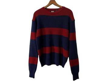 Vintage Bruce Jenner SIM Sports in Motion Striped Sweater Red Blue Horizontal Striped Pullover Sweater