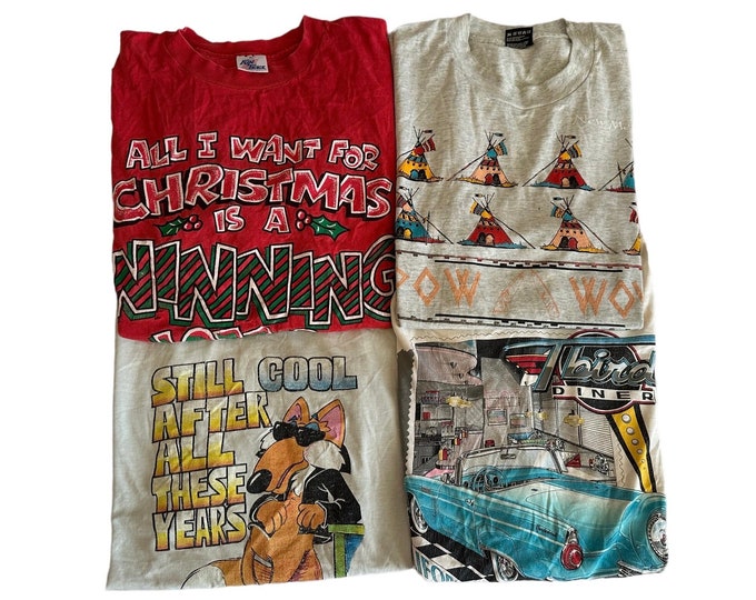 Vintage T-shirt 4 Pack Distressed Damaged 80s 90s Tees Size XL Adult Unisex Graphic Shirts