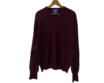 Pendleton Vintage Solid Color Burgundy Pullover Sweater Men's Size Medium 100% Lambswool
