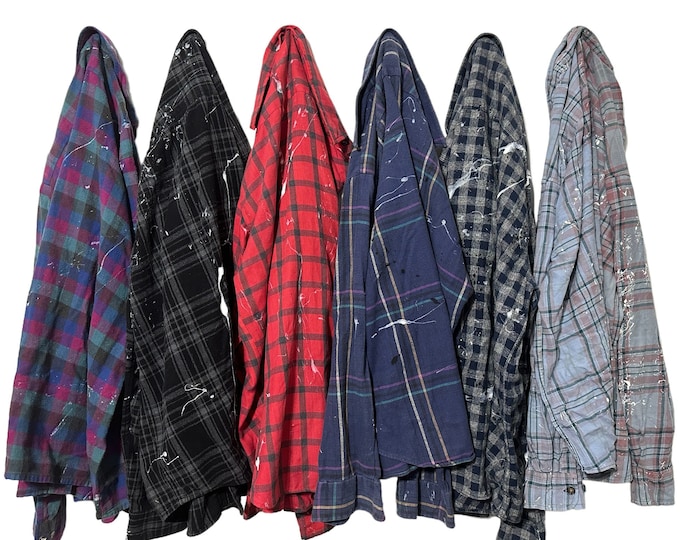 PICK ONE: Heavily Distressed Painted Flannel Shirts with Frayed Holes