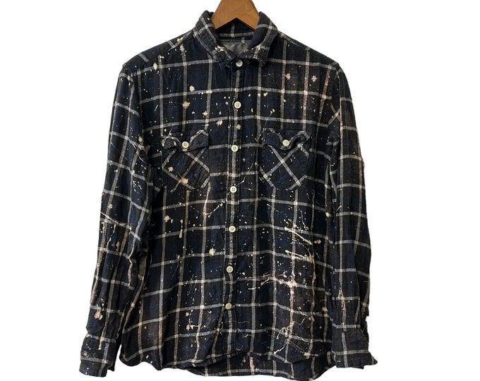 Galaxy Splatter Bleach Black Flannel Hand Dyed Shirt Size Small