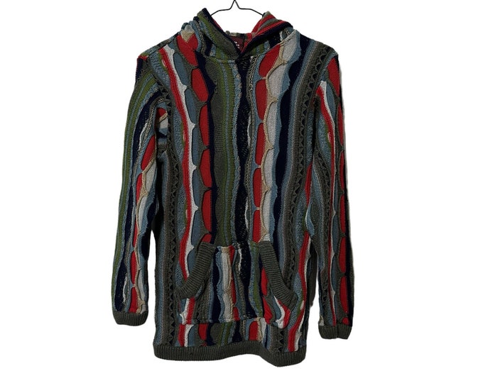Hooded Coogi Inspired Sweater Multi Color Rainbow Textured Hoodie Adult Size XS