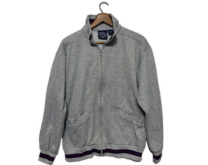 Gray Athletic Zp Up Jacket Cotton Poly Minimalist Simple Comfortable Track Jacket Mens Medium J. Blair Adventurers Club Fine Menswear