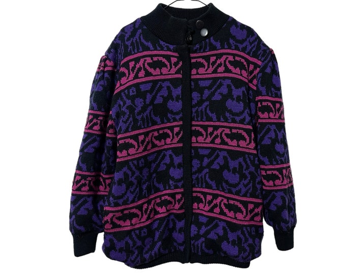 80's Abstract Vintage Pink & Purple Puffy Padded Lined Women's Jacket Coat Coco Loco Large