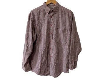 Men's Striped Vintage Button Down Shirt Ad Hoc Cotton Polyester Burgundy Green Vertical Stripes