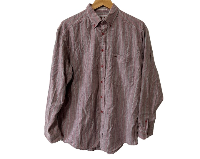 Men's Striped Vintage Button Down Shirt Ad Hoc Cotton Polyester Burgundy Green Vertical Stripes