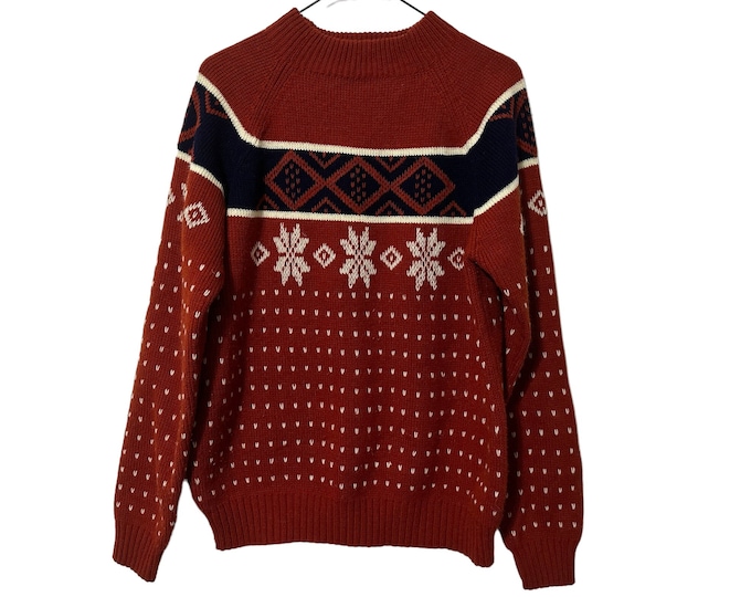 Rusty Red 70's Ski Sweater Rust Navy White JCPenney Acrylic Size Medium Large Vintage Unisex Sweater