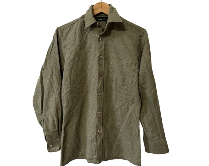 Vintage 70s 80s Woolf Brothers Wool Blend Flannel Shirt Neutral Solid Color Size Small Men