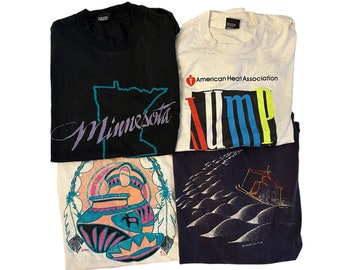 Vintage 80s 90s T-shirts 4 Distressed Damaged Tees Size Large Adult Unisex Graphic Shirts Short and Long Sleeve