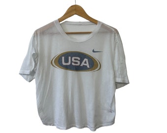 Vintage NIKE Mesh Cropped Top T-shirt See Through Sheer Top White Size Medium