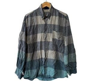 Dip Dyed Flannel Shirt Teal Blue Bottom Half Gray Upper Size Large Unisex Men's Flannel